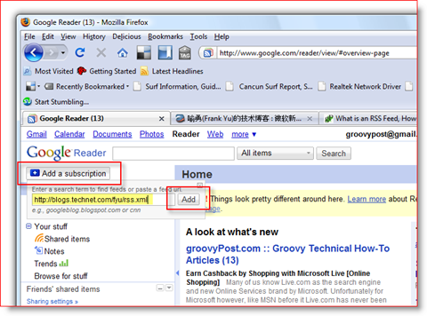 Google Reader RSS Pridať funkciu odberu:: groovyPost.com