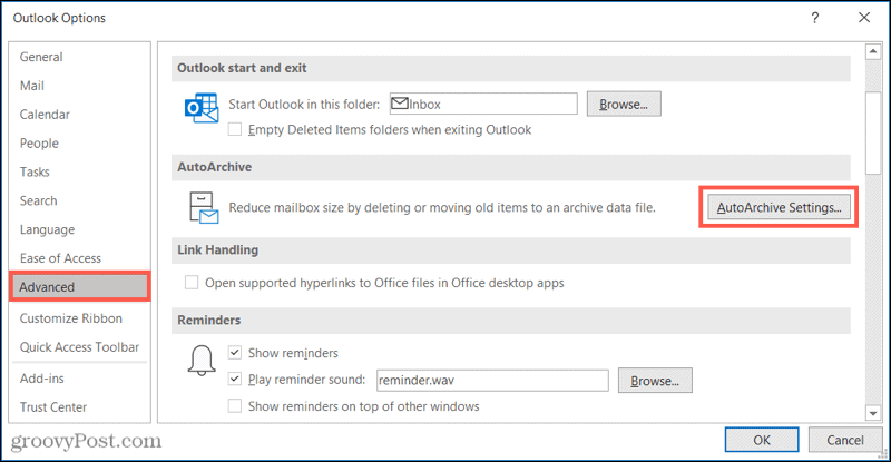 Rozšírené nastavenia automatickej archivácie v programe Outlook