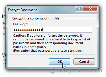 Chráňte heslom a šifrujte dokumenty balíka Office 2013: Zadajte heslo