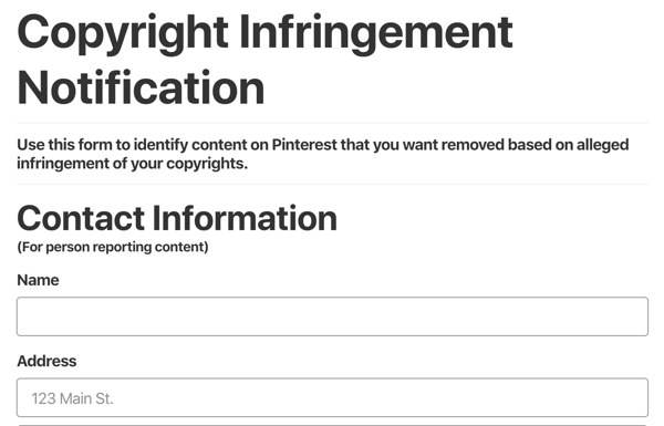 formulár oznámenia o porušení autorských práv