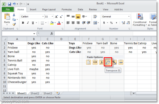 vložiť do Excelu pomocou transpozície