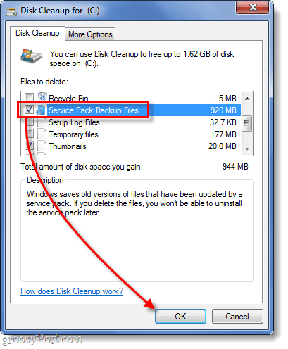 čistenie záložného súboru Service Pack v systéme Windows 7
