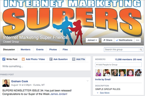 internetový marketing skupina super priateľov facebook