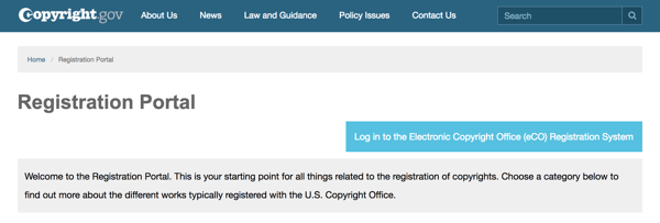 Procesom vás prevedie registračný portál na stránke Copyright.gov.