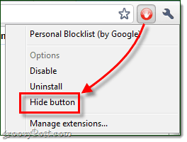 skryť rozšírenie google chrome