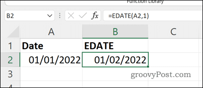 Výsledok vzorca EDATE v Exceli