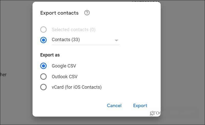 exportovať kontakty