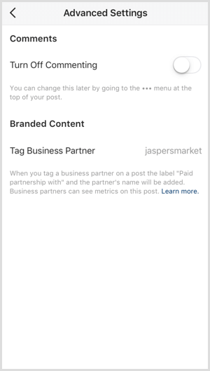 Značka plateného partnerstva Instagram