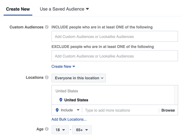 Vďaka reklame na domácej obrazovke služby Facebook Messenger môžete zacieliť na nové publikum alebo na predtým uložené alebo podobné publikum.
