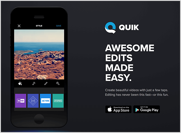 Aplikácia Quick for mobile automaticky vytvára videá pre príbehy.