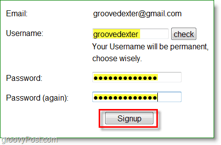 Snímka obrazovky Gravatar - zadajte používateľské meno a heslo