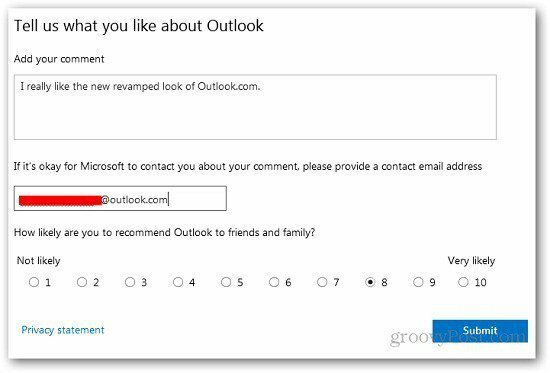Spätná väzba programu Outlook 3