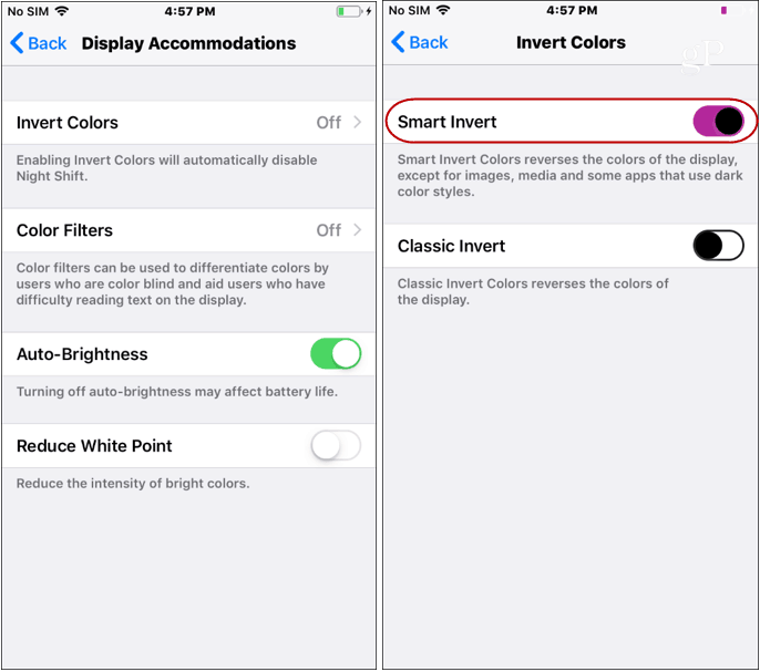Nastavenia tmavého režimu pre iOS invertujú farby