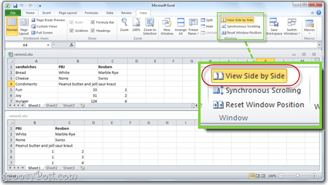 excel 2010 pohľad bok po boku