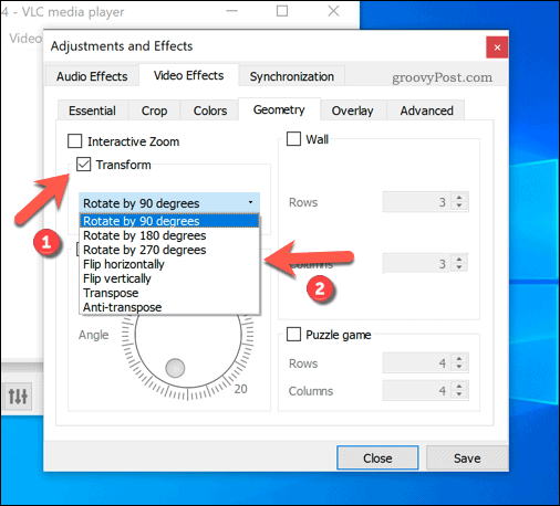 Nastavenie prednastavených rotácií vo VLC v systéme Windows