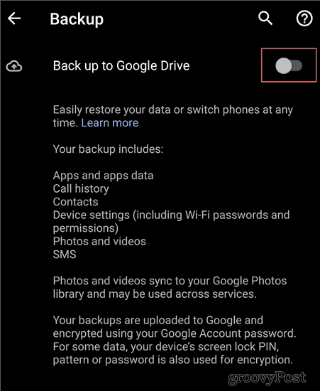 Zálohovanie nastavení Android Backup na disk