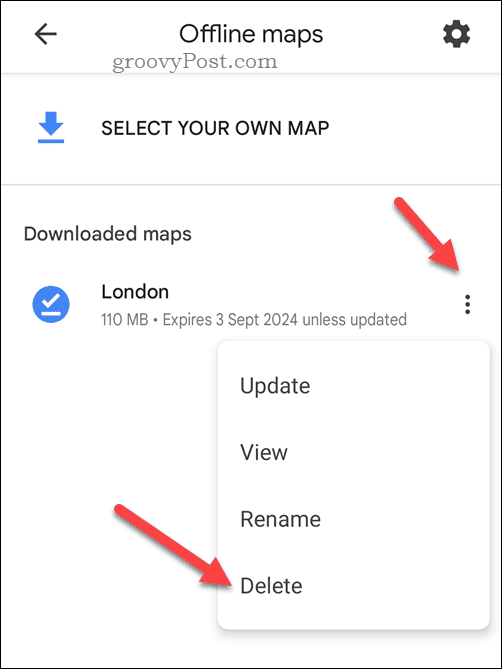 Odstráňte offline mapu Máp Google