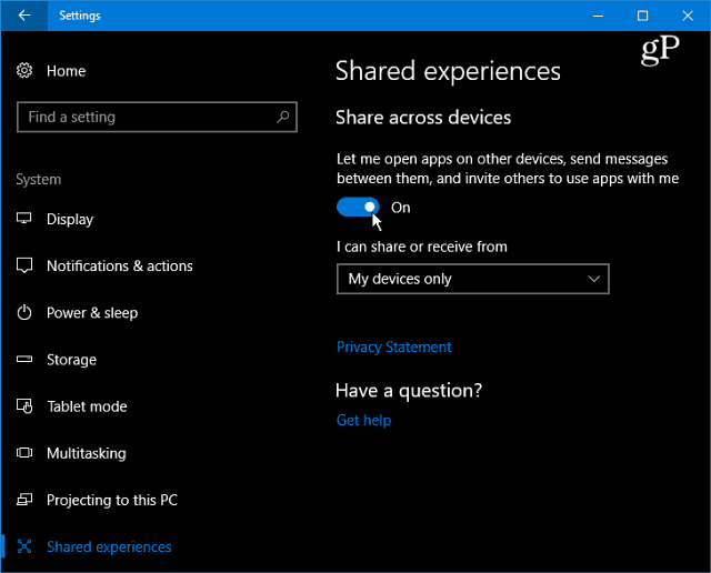 Ako povoliť a používať zdieľané skúsenosti v systéme Windows 10