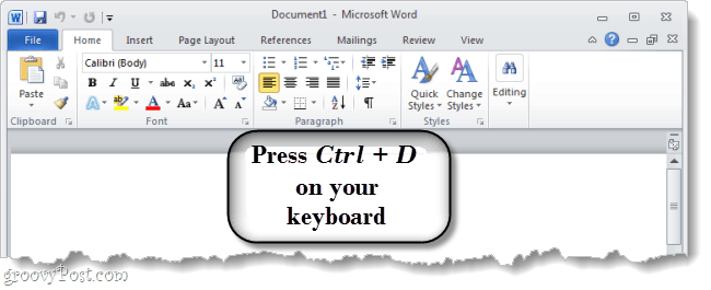 Stlačením klávesu Ctrl D na klávesnici otvorte dialógové okno možností písma