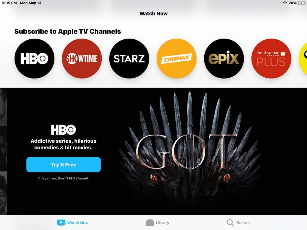 Nové predplatné kanálov Apple TV pre aplikáciu iPad