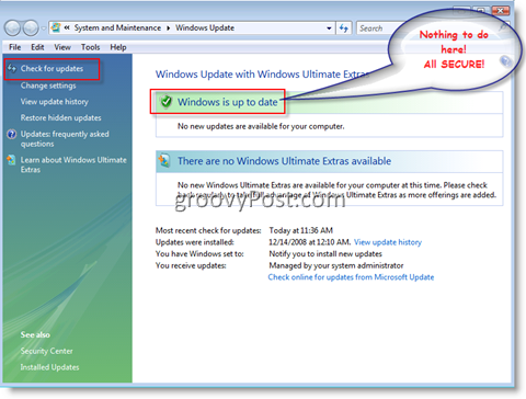 Ponuka Windows Update pre systém Windows Vista