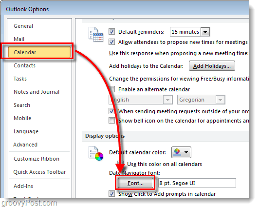 Ako zmeniť písmo Navigátora kalendára dátumu 2010 programu Outlook 2010