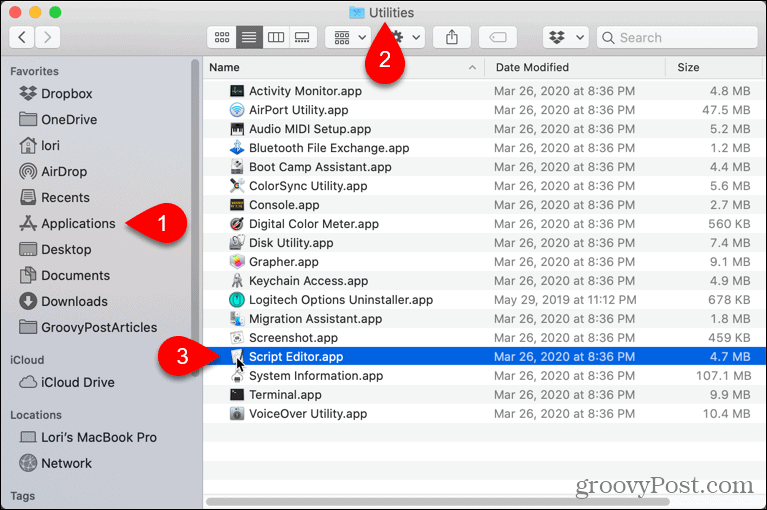 Otvorte Editor skriptov v systéme Mac
