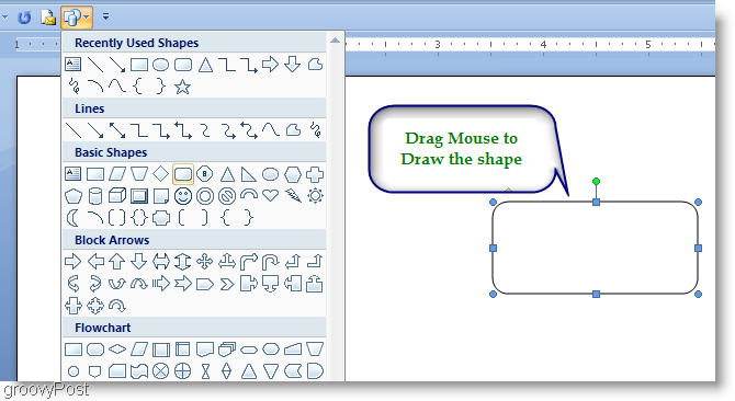 Microsoft Word 2007 Nakreslite tvar pretiahnutím myši