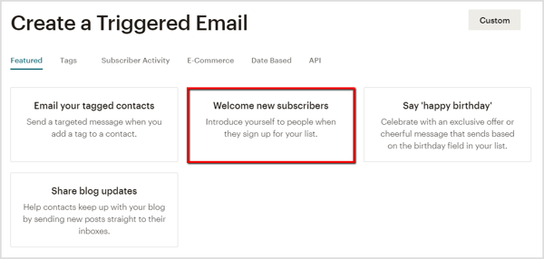 Vytvorte uvítací e-mail pre nových predplatiteľov v aplikácii Mailchimp.
