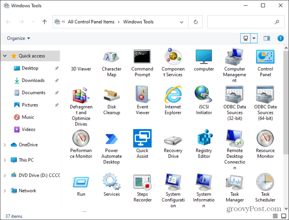 položky v priečinku Nástroje systému Windows