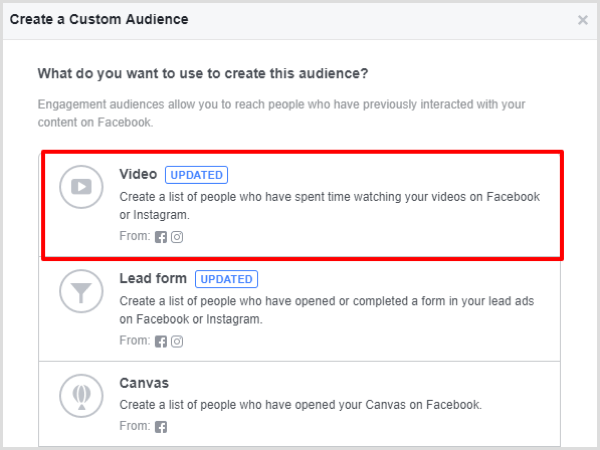 Vyberte možnosť Zapojenie videa pre vaše vlastné publikum na Facebooku.