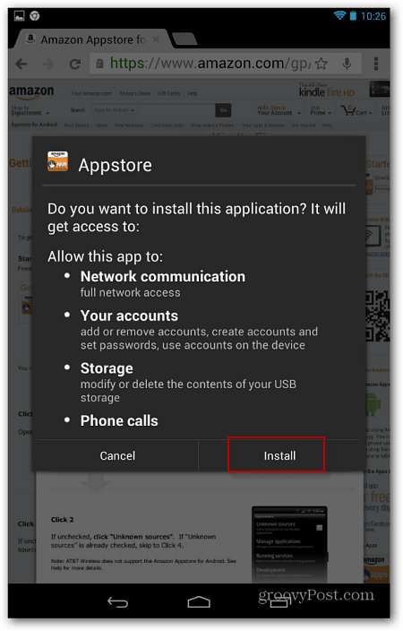 Spustite inštaláciu aplikácie Amazon App Store