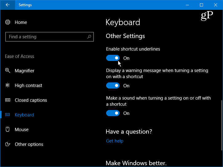 Vytvorte klávesové skratky ponuky Windows podčiarknuť a zvýrazniť