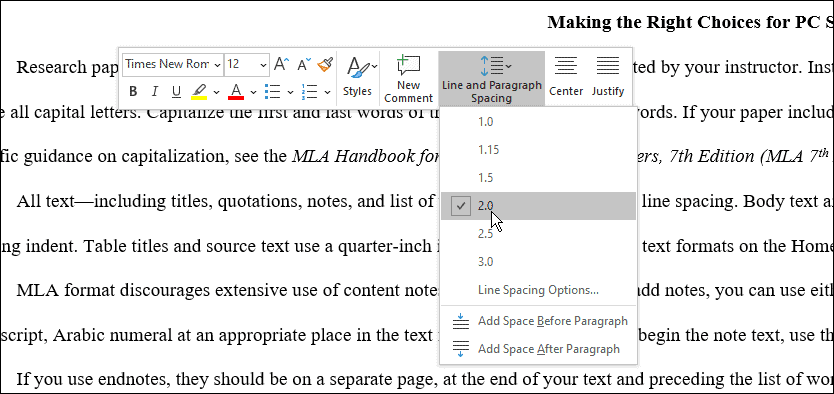 medzery použite formát mla v programe Microsoft Word