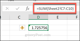 Vzorec programu Excel SUM s použitím rozsahu buniek z iného pracovného hárka