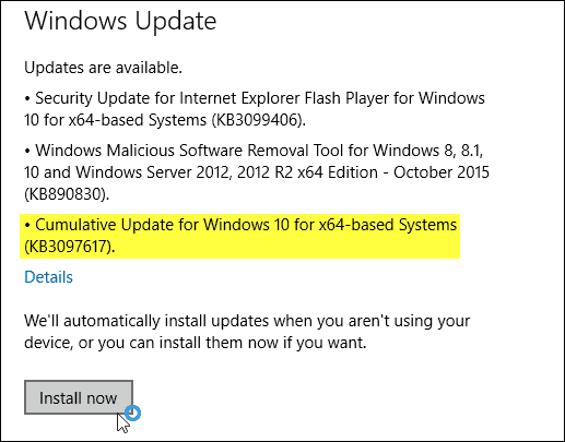 Aktualizácia systému Windows 10 KB3097617