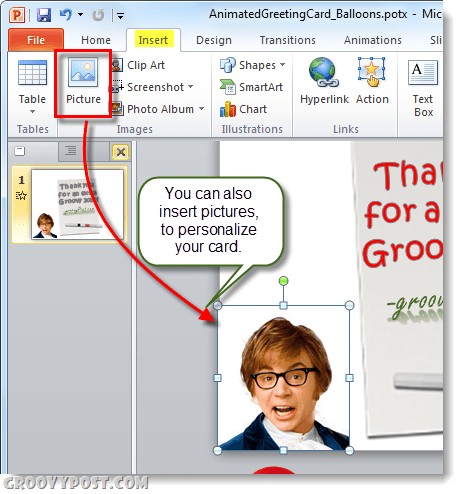 vložte obrázky na pohľadnicu z powerpoint