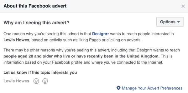Facebook zobrazí podrobné informácie o zacielení reklamy na Facebooku.
