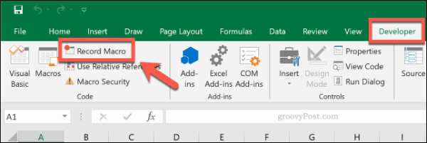 Tlačidlo Záznam makra v programe Microsoft Excel