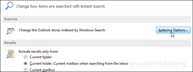 Ako znova vytvoriť index vyhľadávania v programe Outlook 2013