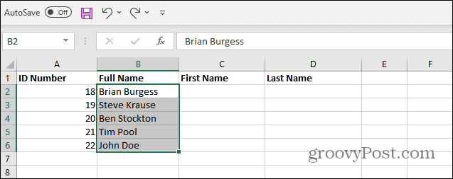 Vyberte mená zo zoznamu Excel