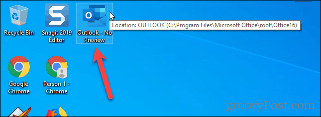 Skratka na spustenie programu Outlook s vypnutým podoknom na čítanie