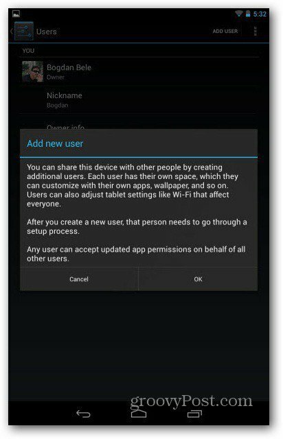Upozornenie pre používateľské účty Nexus 7