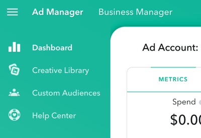 Ad Manager má štyri hlavné sekcie, ku ktorým máte prístup v ľavom hornom rohu stránky.