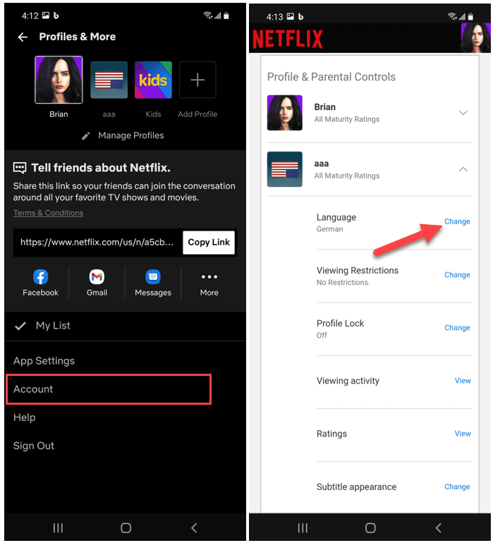 Účet aplikácie Netflix pre Android