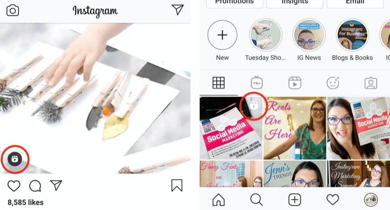 ikona cievok instagramu zobrazená na informačnom príspevku a na štvorci mriežky profilu