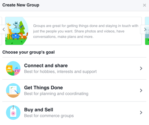 Ak chcete vytvoriť skupinu na Facebooku zameranú na budovanie komunity, vyberte Pripojiť a zdieľať.
