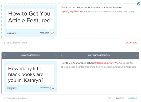 Keď MissingLettr vytvorí tweety o vašom blogovom príspevku, môžete všetky tweety upraviť podľa svojich predstáv.