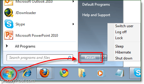 reštartujte počítač so systémom Windows 7