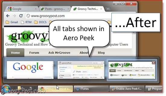 Povoľte Aero Peek na všetkých kartách Google Chrome